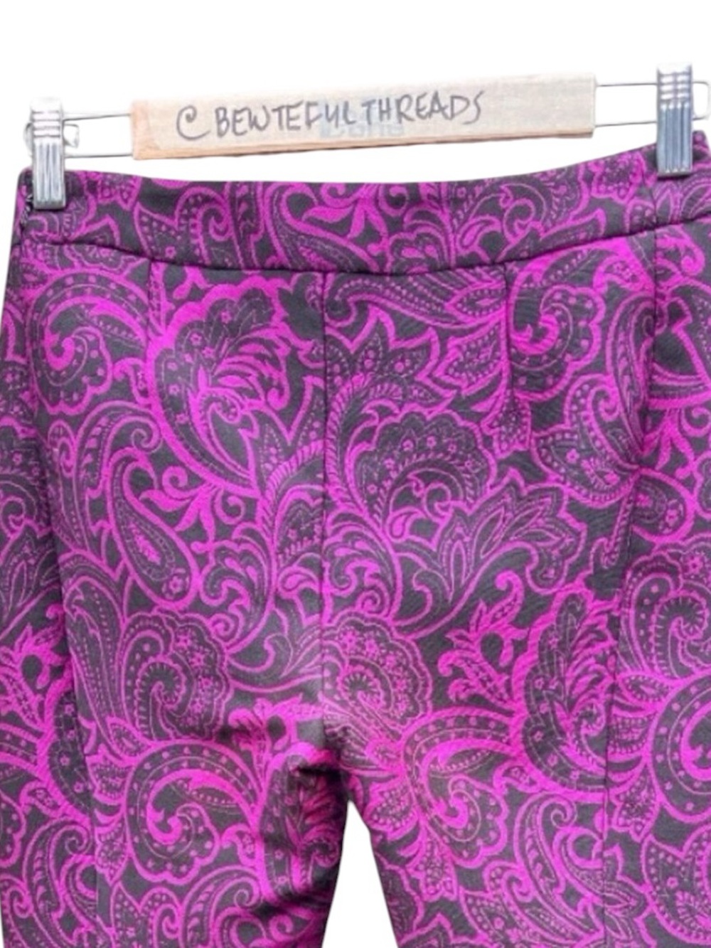 Mary Katrantzou Runway Pink Paisley Jacquard Cropped Flare Pants US 4 - Picture 6 of 7